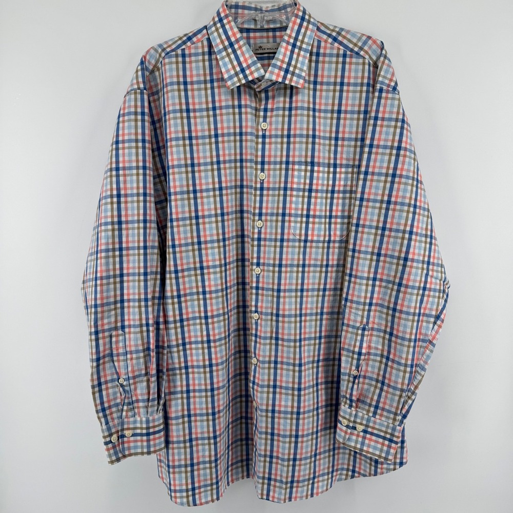 Peter Millar Button Down Mens XXL Multi Color Plaid Cotton
